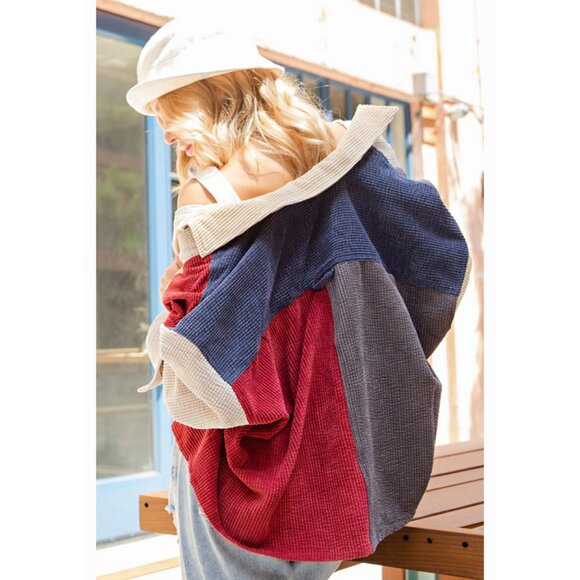 ee:some Pieced Color Block Corduroy Shirt - Picture 3 of 15